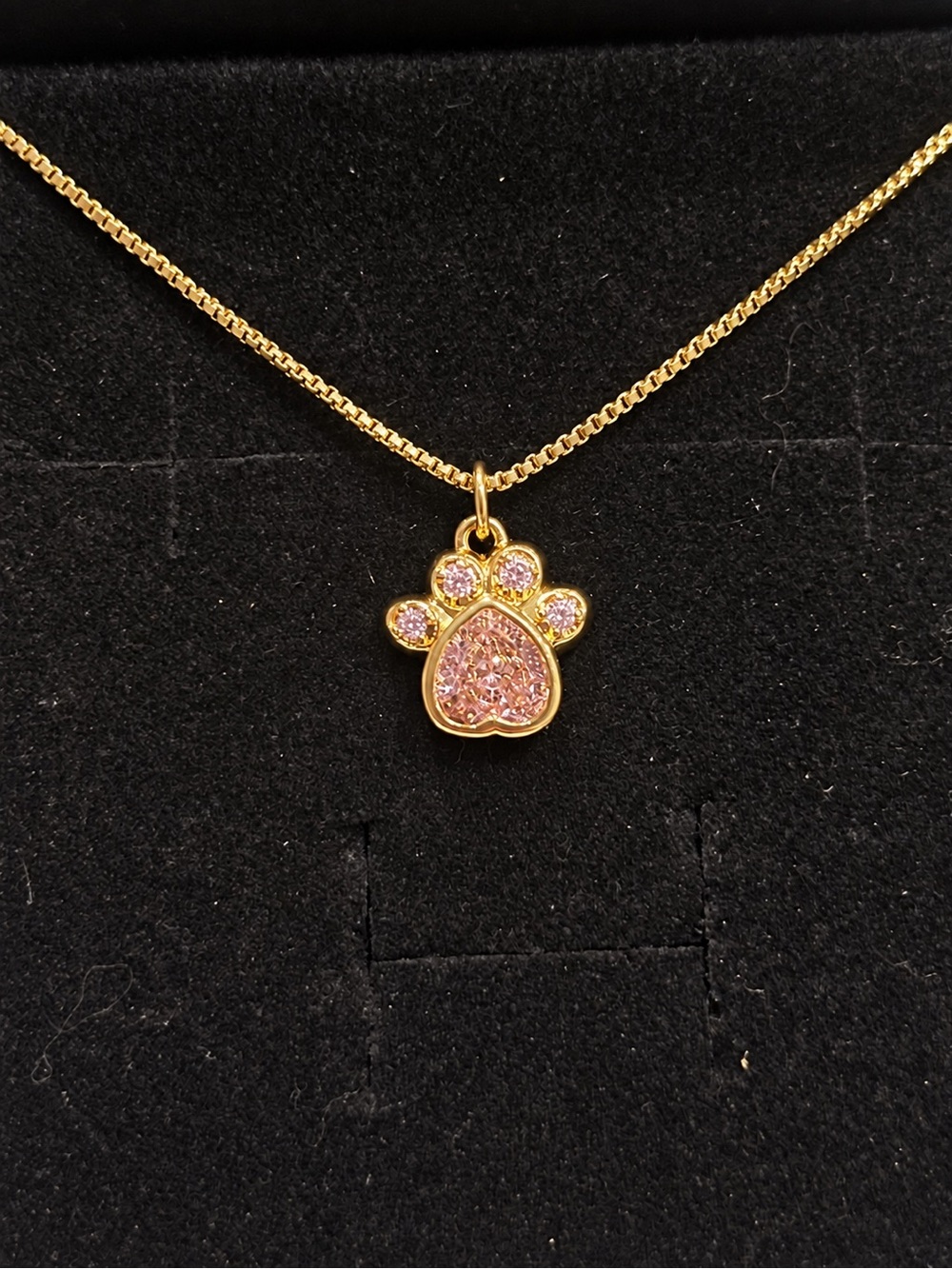 Gold Paw Pendant Necklace with Pink CZs